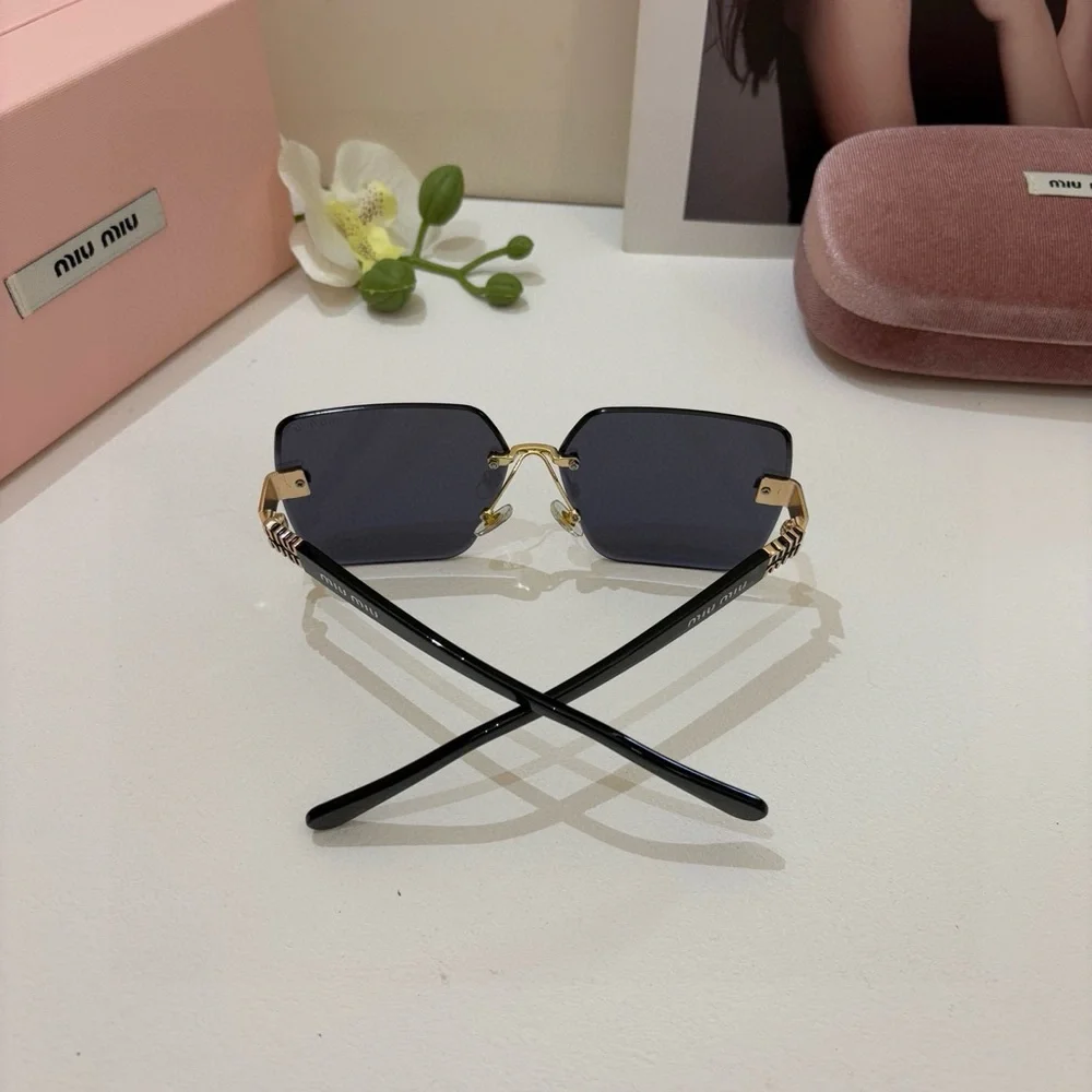 Miu Miu Black and Gold Square Sunglasses - Picture 4 of 8